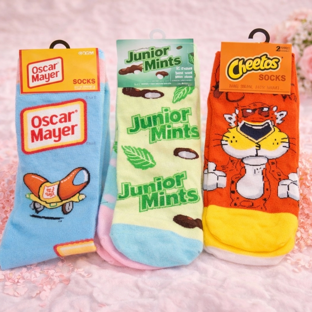 Fun and unique novelty socks bundle featuring iconic snack brands: